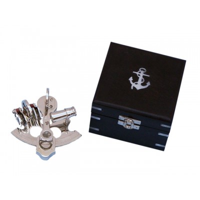 4" Chrome Pirate Sextant With Black Rosewood Box